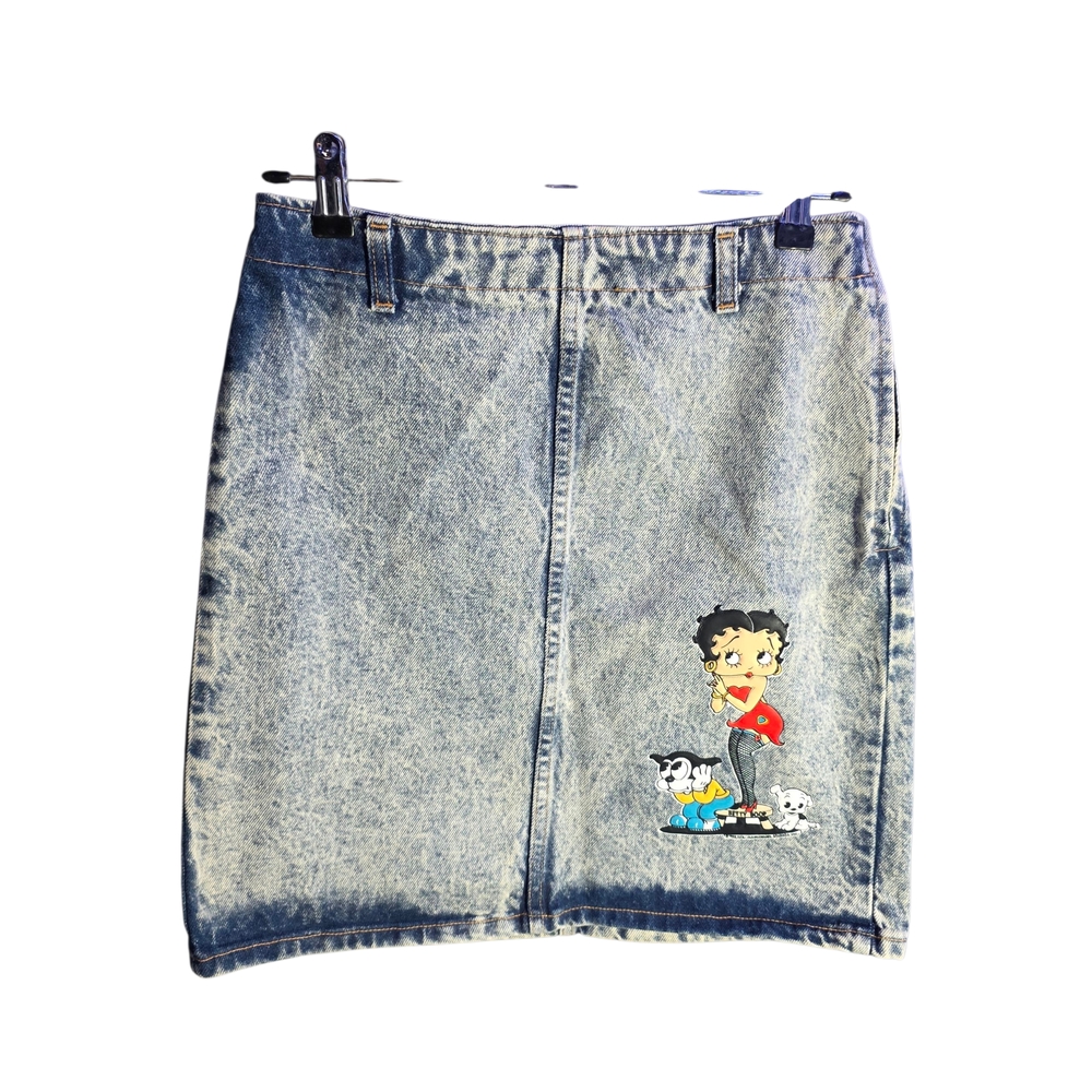 Vintage 90s Betty Boop Denim Mini Skirt w/ Lifesavers Patch – Y2K Must-Have